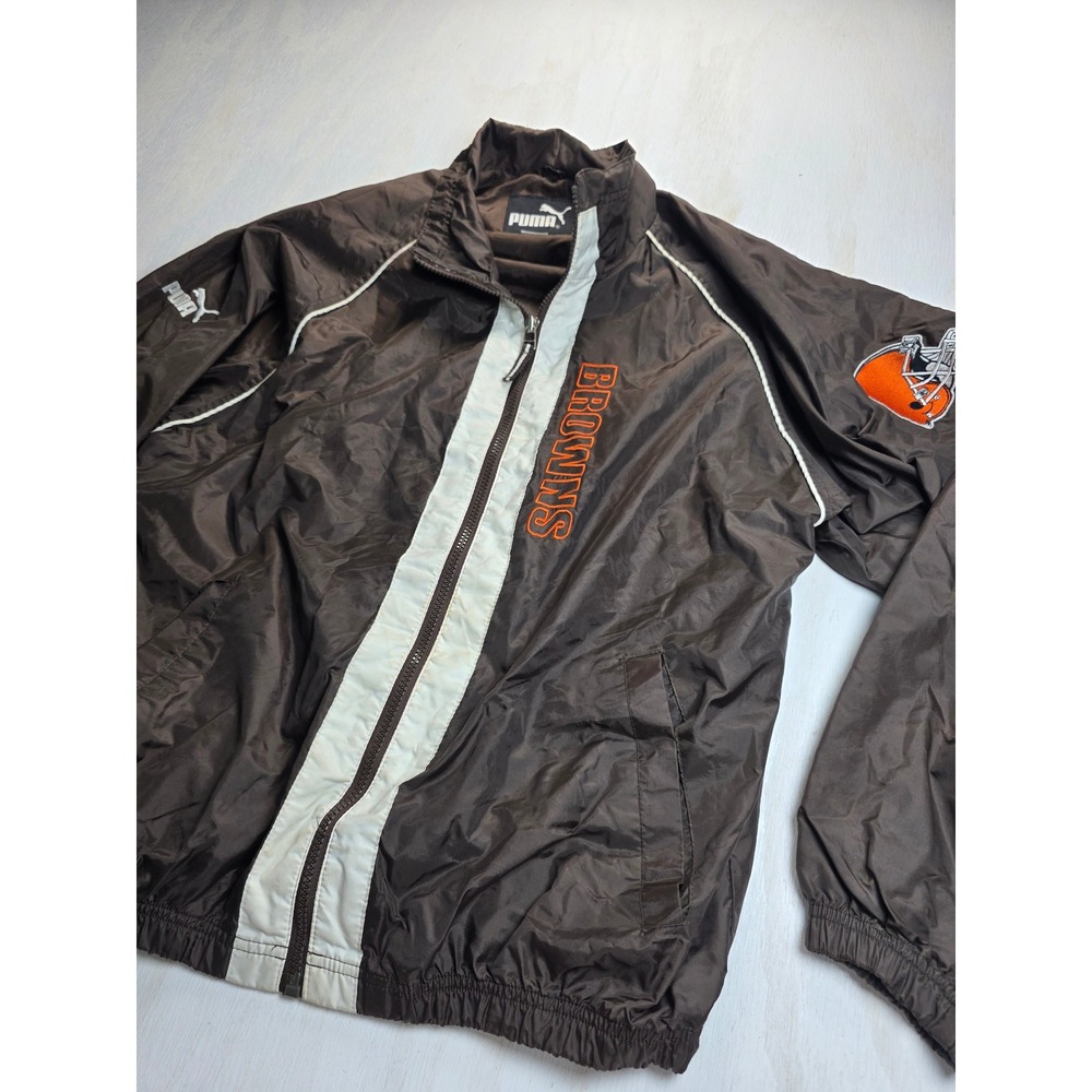 Puma Cleveland Browns NFL Windbreaker Jacket Brown Mens Medium Vintage Y2K
